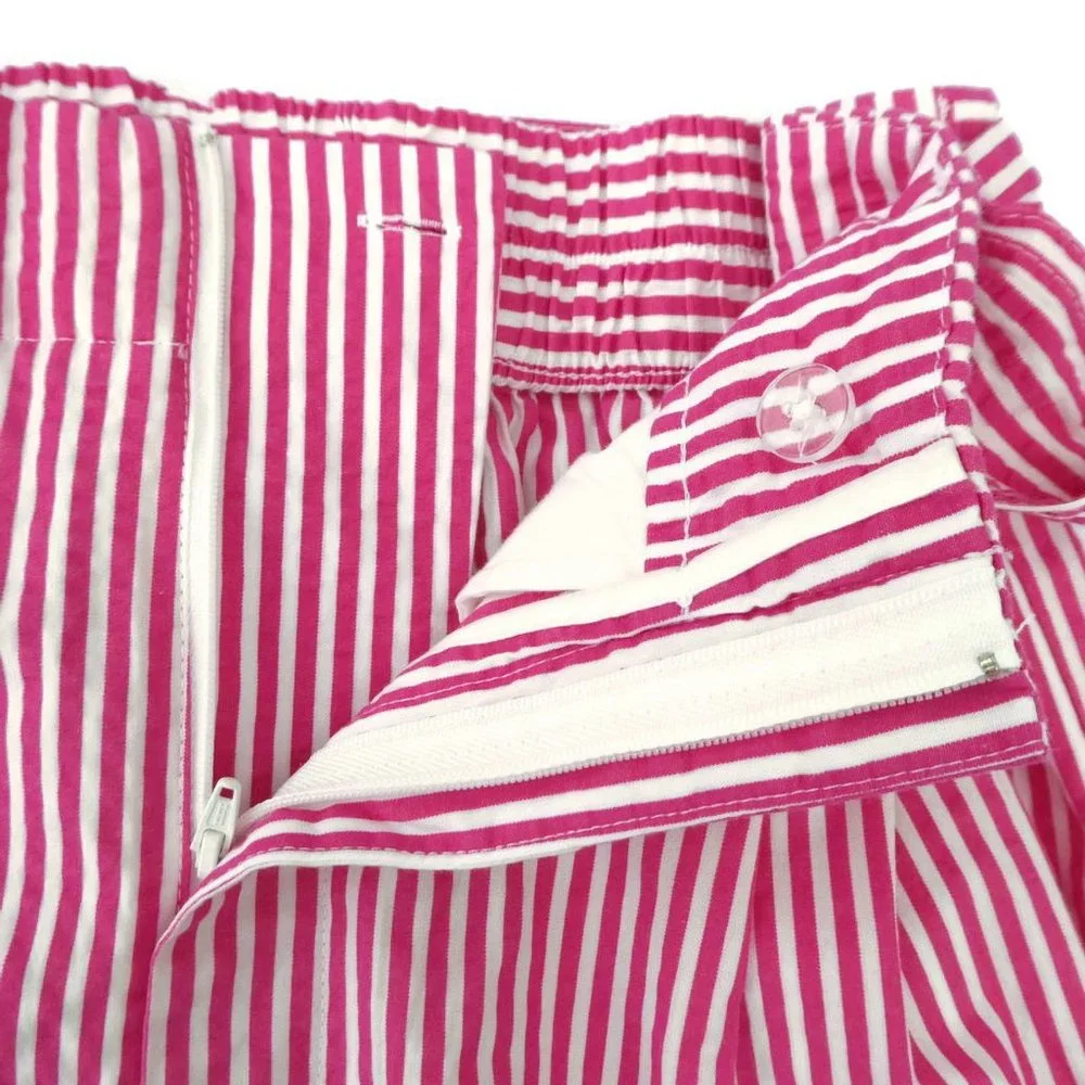 Vintage Style Shorts Red White Candy Stripe High Waist Pockets Wide Leg Pleats